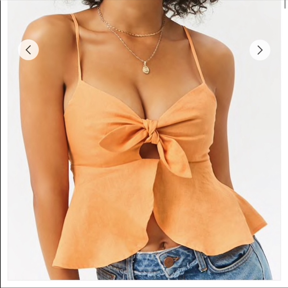 Forever 21 Linen Knotted Cropped Cami